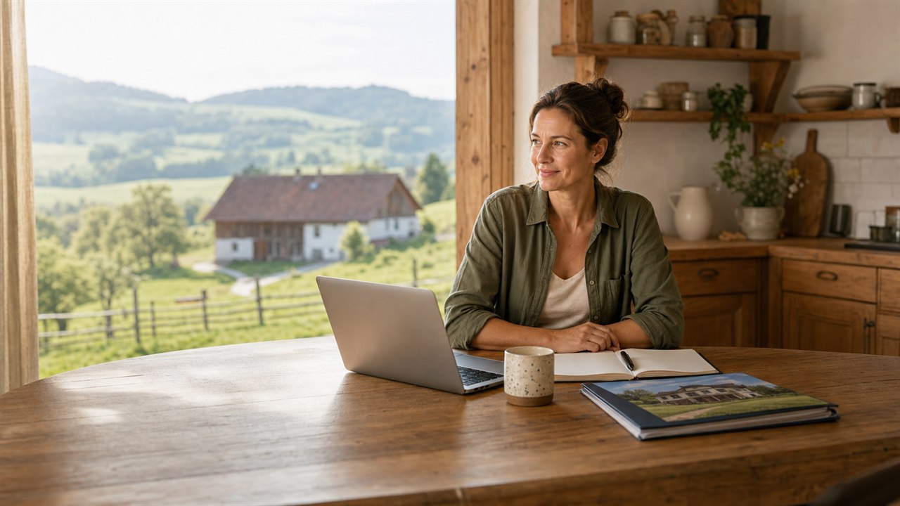 Anonymisierte Hausbeschreibung am Laptop